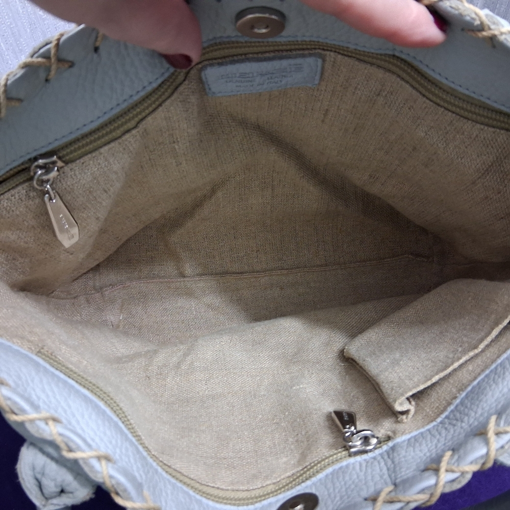Berge Italian Leather Bag Tote Shouler Powder Blue - Picture 13 of 17